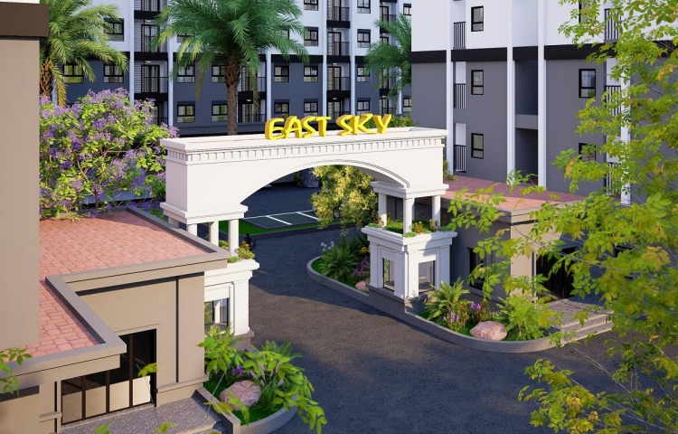 CỔNG VÀO EAST SKY – LỜI CHÀO ĐẦU CỦA CHUNG CƯ CAO TẦNG PHÍA NAM KĐT ECOGARDEN